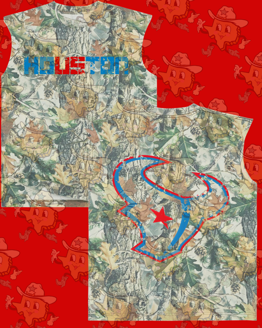 Houston / Bull : Front/ Back - Camo Heavyweight Oversized Cutoff Tee