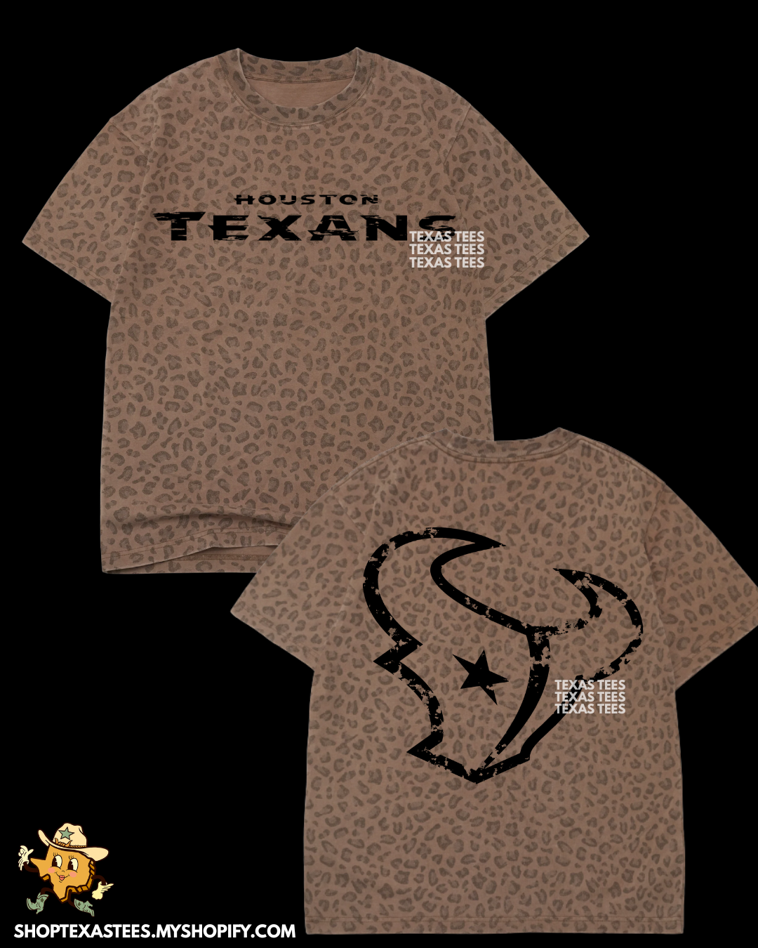 HTEX / DISTRESSED BULL - Brown Cheetah Heavyweight Oversized Tee