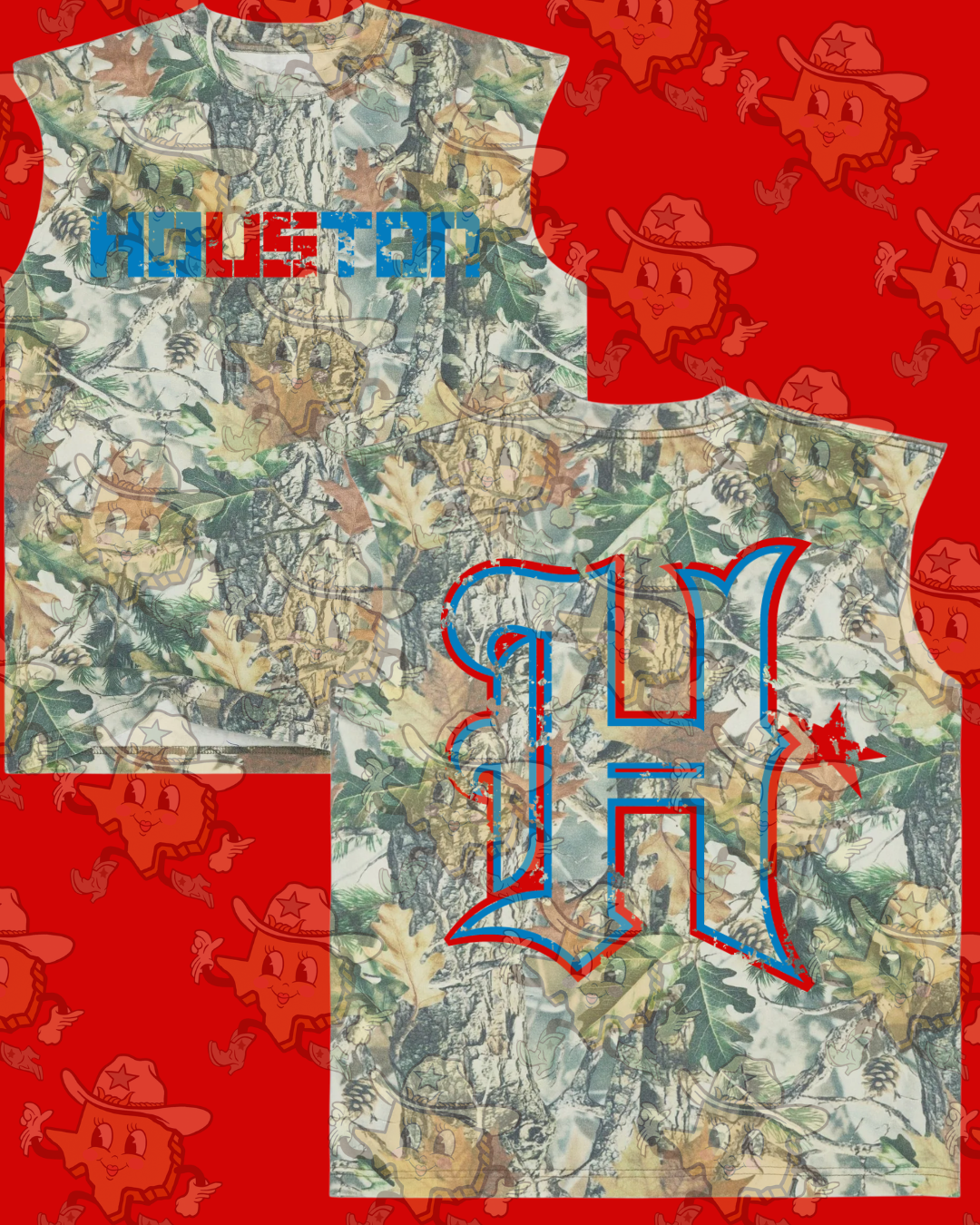 Houston / H : Front/ Back - Camo Heavyweight Oversized Cutoff Tee