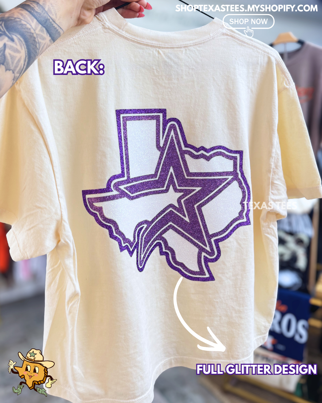 Houston Open Star Texas PURPLE FULL GLITTER / Women's Boxy Crop