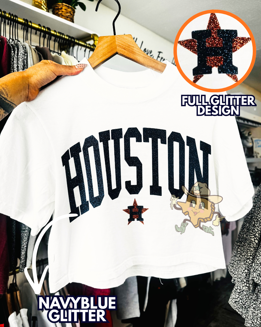 Houston 'Stros - FULL GLITTER OVERSIZED CROP
