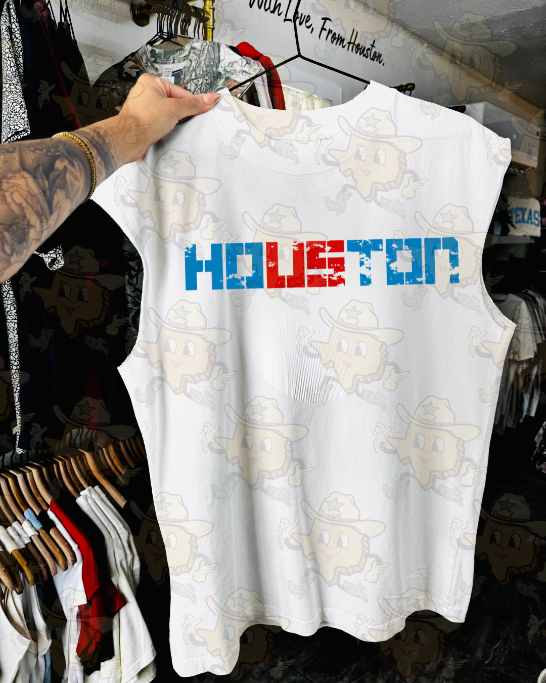 Houston / H : Front/ Back | White Cutoff Tee