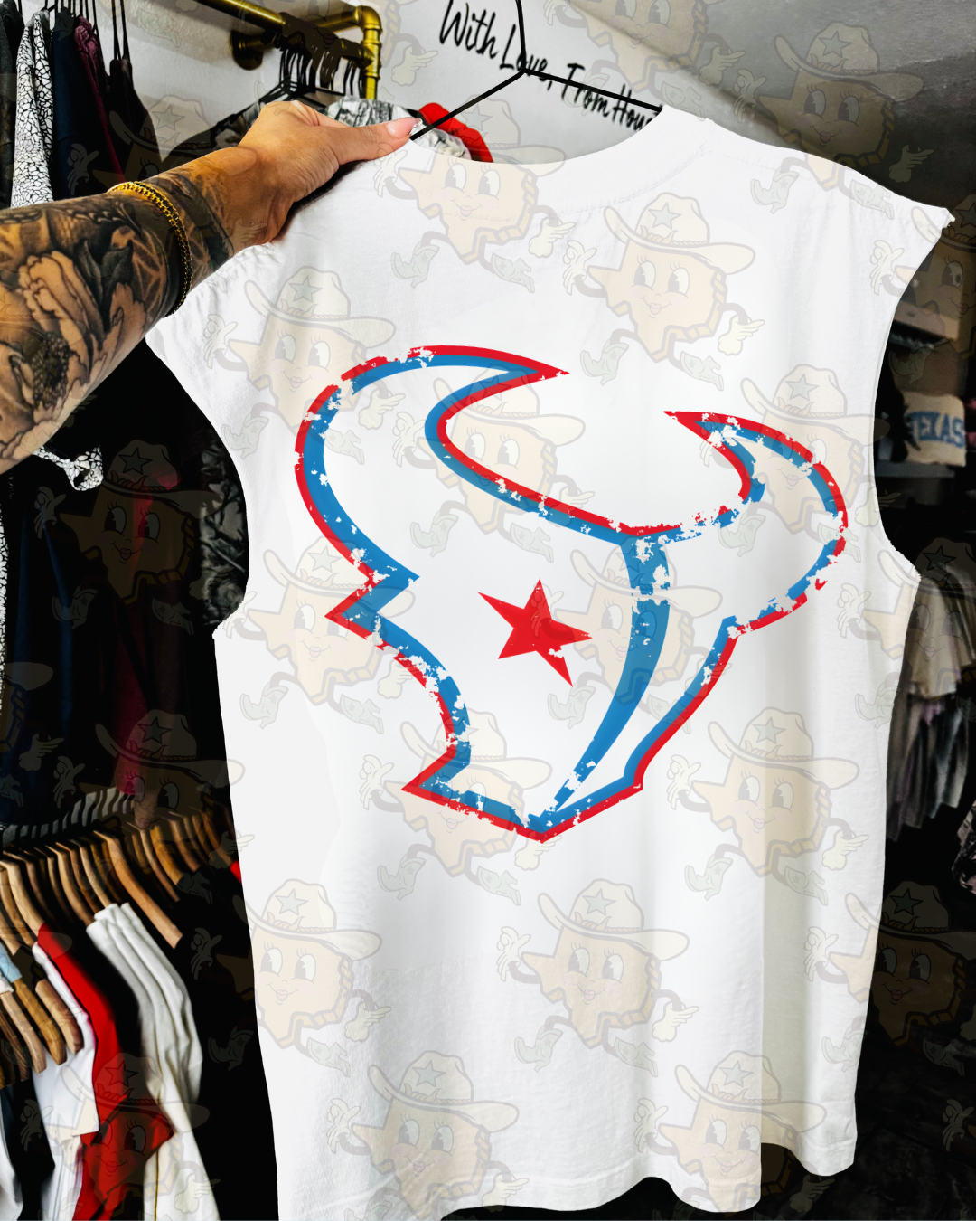Houston / Bull : Front/ Back | White Cutoff Tee