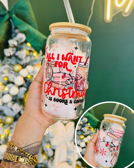 Books and Coffee Glass Cup