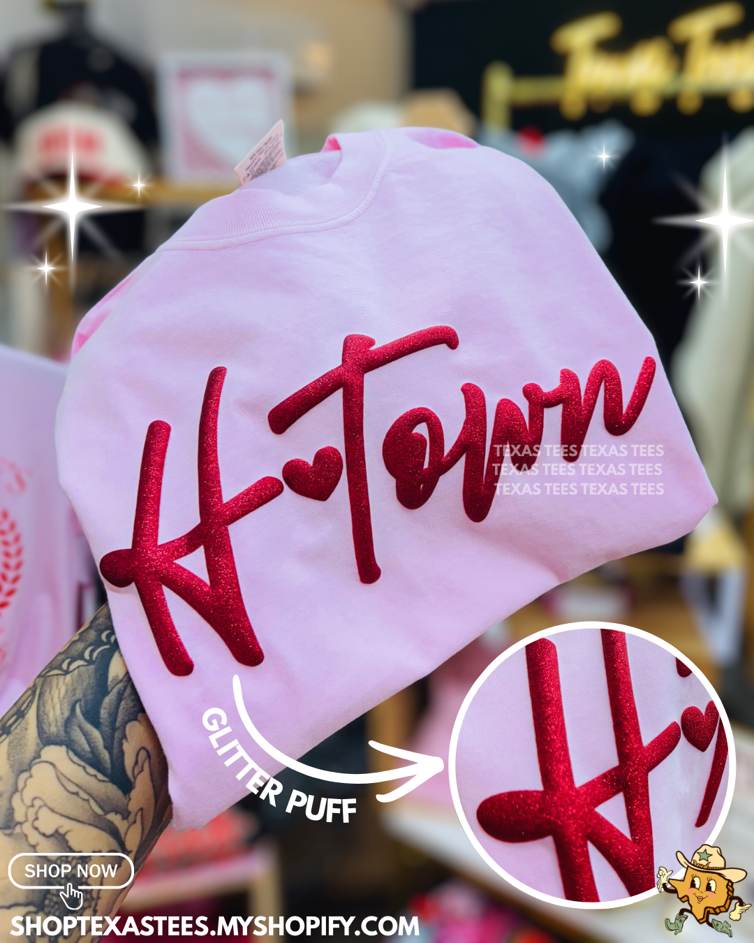 H-TOWN Heart Glitter Puff