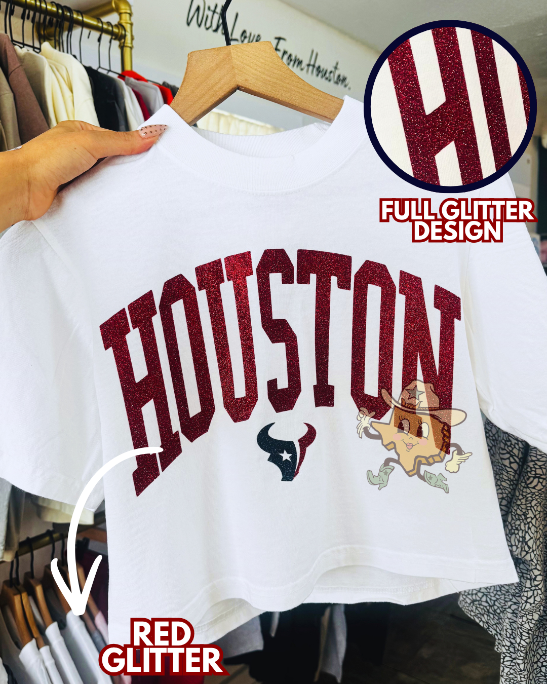 Houston Tex - FULL GLITTER OVERSIZED CROP