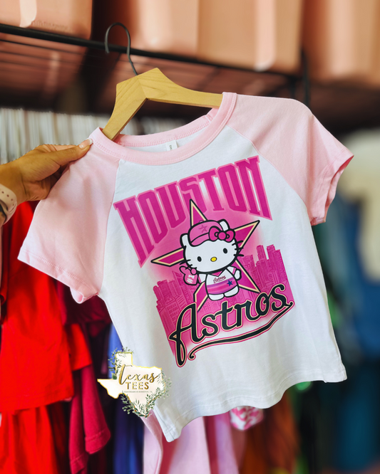 HK Skyline Baseball - Light Pink/White Baby Tee
