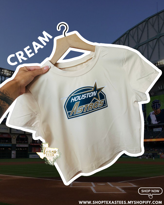 '94 Navy/Gold Crop Tee - Cream