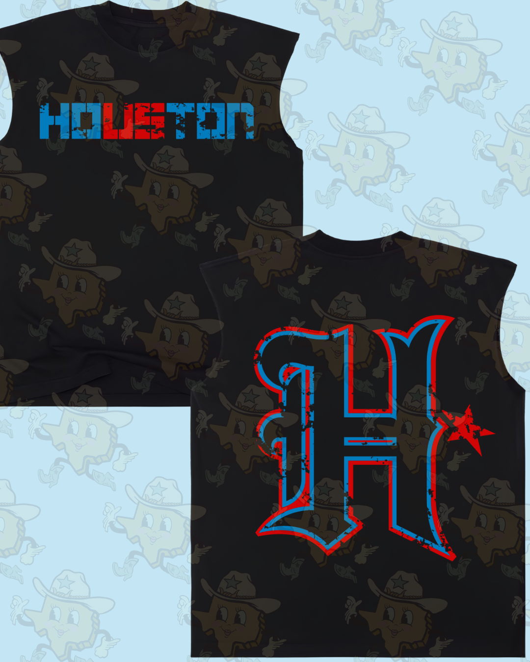 Houston / H : Front/ Back | Black Cutoff Tee