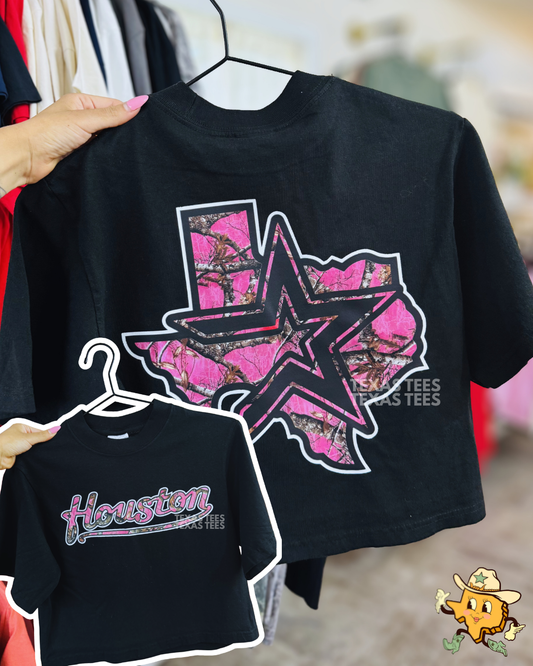 Houston Texas Open Star Pink Camo - Oversized Crop