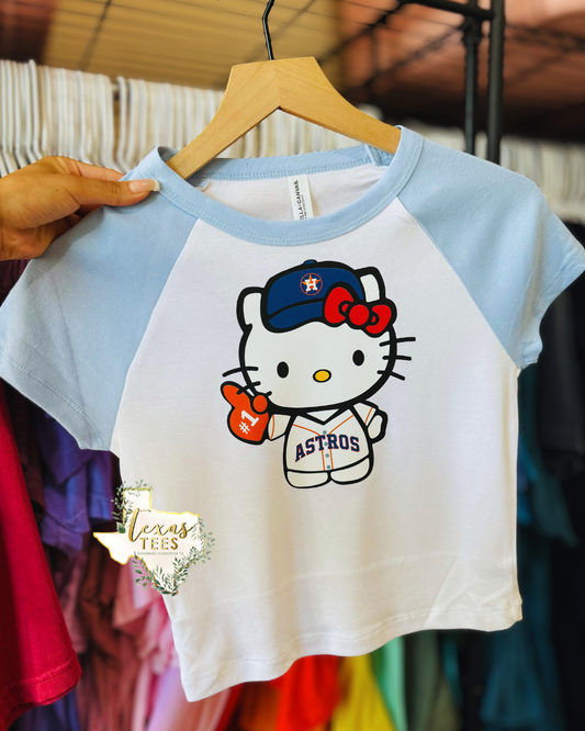 HK White Jersey - Baby Tee: Baby Blue/White