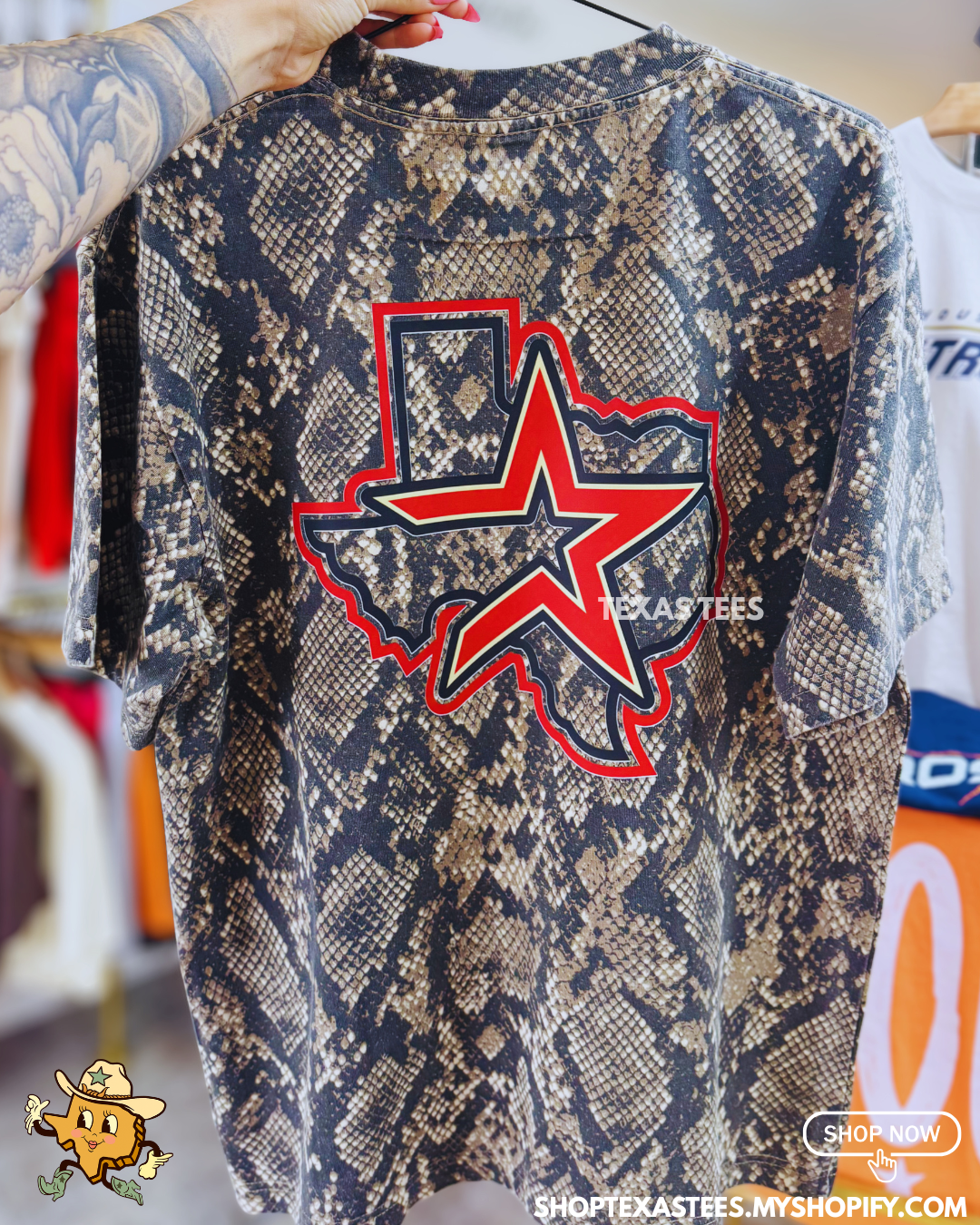 Houston Open Star Texas - Rattlesnake Tee Oversized