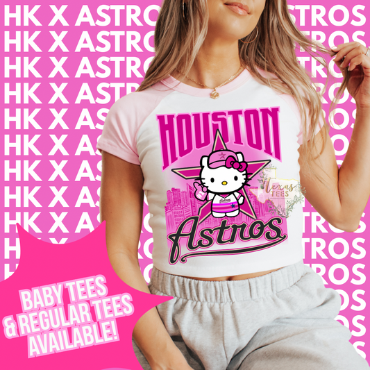 HK Skyline Baseball - Light Pink/White Baby Tee