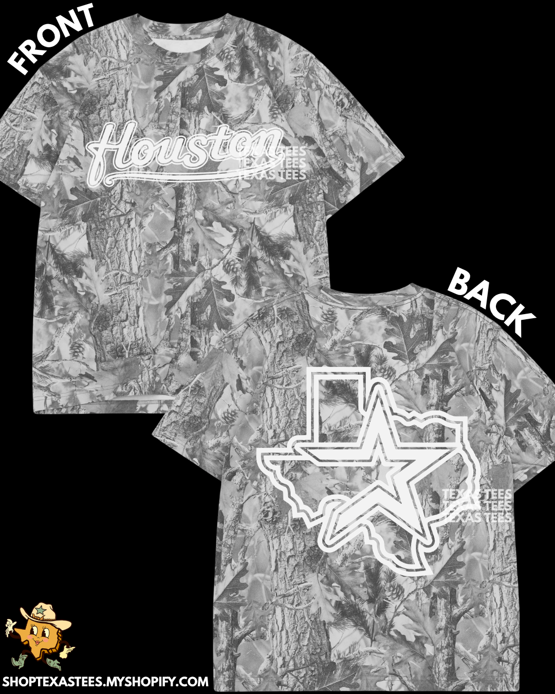 Open Star Texas White Out- Graywash Camo Heavyweight Oversized Tee