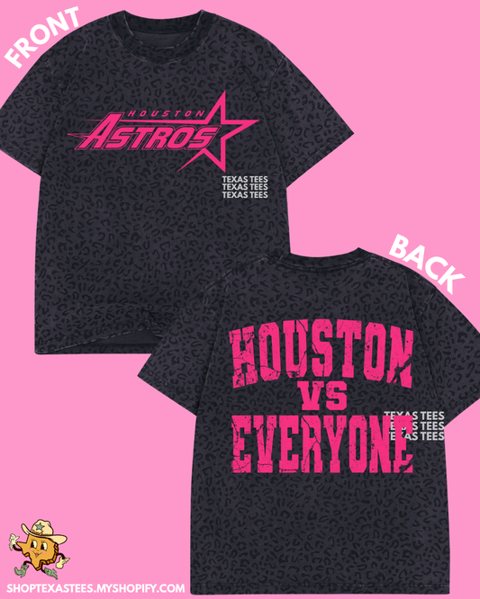 KIDS SIZES: HA Houston Vs. Everyone Hot Pink - Leopard Black Heavyweight Oversized Tee