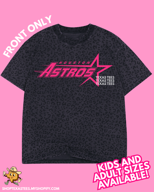 KIDS SIZES: HA Old School Hot Pink (FRONT ONLY) - Leopard Black Heavyweight Oversized Tee