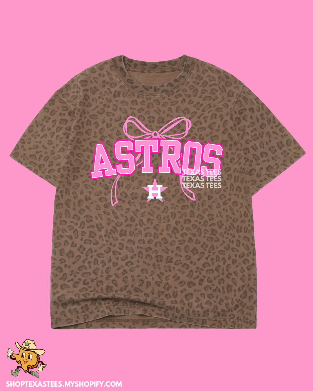 Baseball Pink Coquette - Leopard Brown Heavyweight Oversized Tee