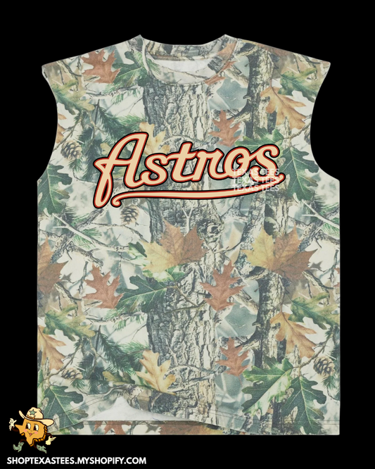 Stros Beige Script - Camo Heavyweight Oversized Cutoff Tee