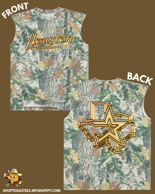 Texas Open Star Gold Chrome- Camo Heavyweight Oversized Cutoff Tee