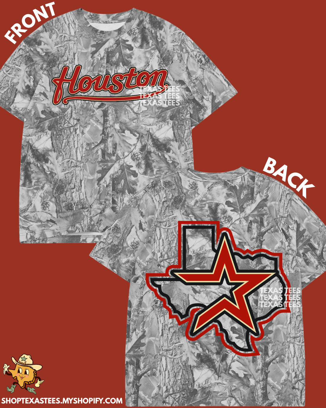 Open Star Texas Brick Red- GRAYWASH CAMO Heavyweight Oversized Tee