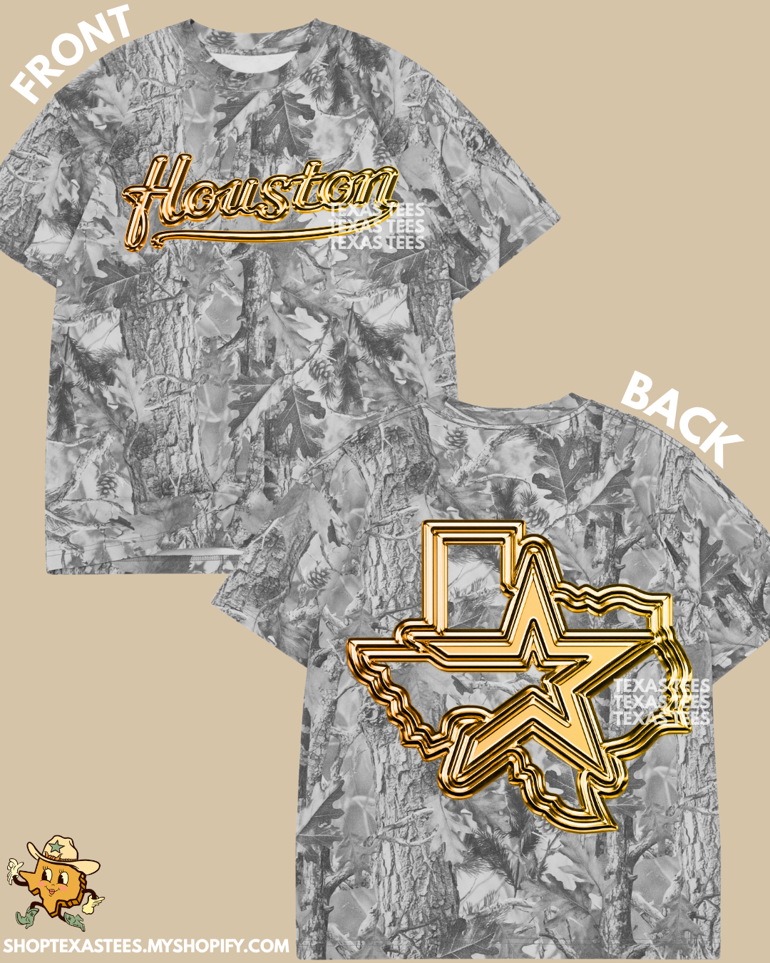 Open Star Texas Gold Chrome - Graywash Camo Heavyweight Oversized Tee