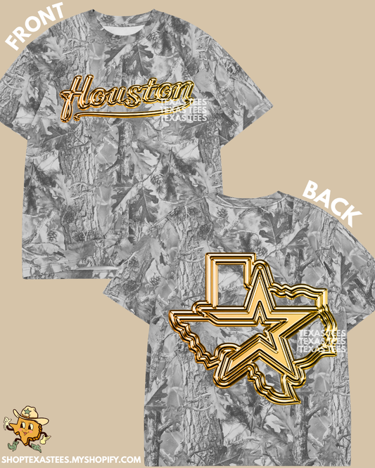 KIDS SIZES: Open Star Texas Gold Chrome - GRAYWASH CAMO Heavyweight Oversized Tee
