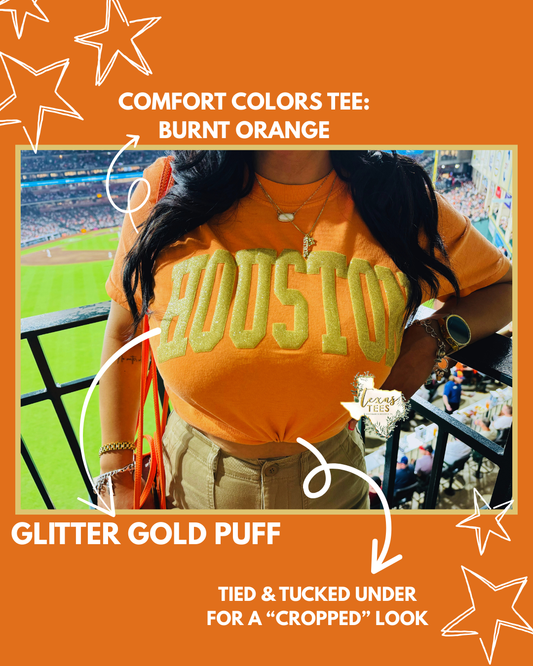 Houston: Gold Glitter Puff / Orange Tee