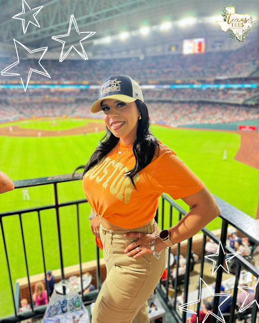 Houston: Gold Glitter Puff / Orange Tee