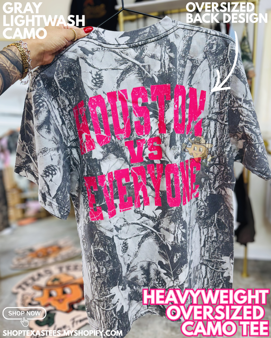 Houston vs. Everybody PINK - Camo Heavyweight Oversized Tee