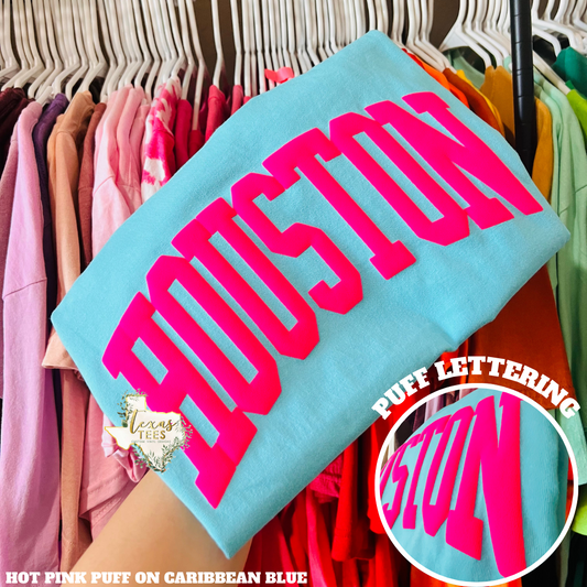 Houston Puff - Hot Pink on Caribbean Blue