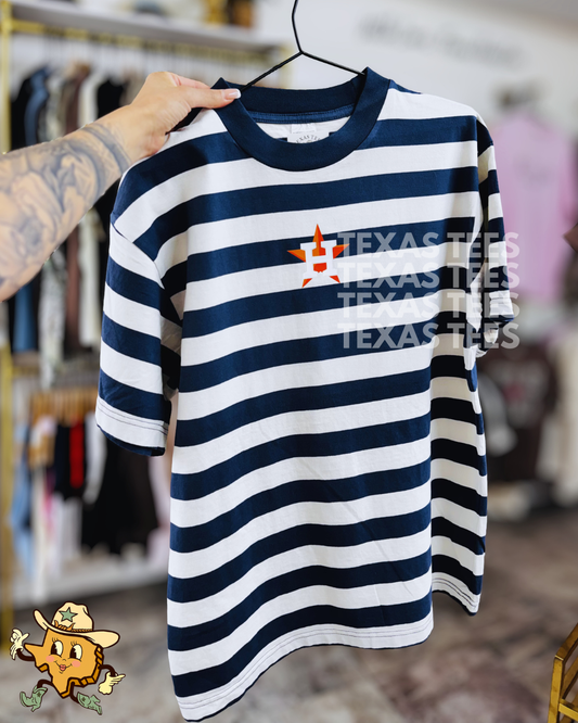 Modern Orange Star- Navy/White Striped Oversized Tee
