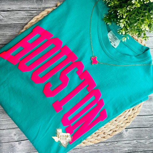 Houston Puff - Hot Pink on Teal