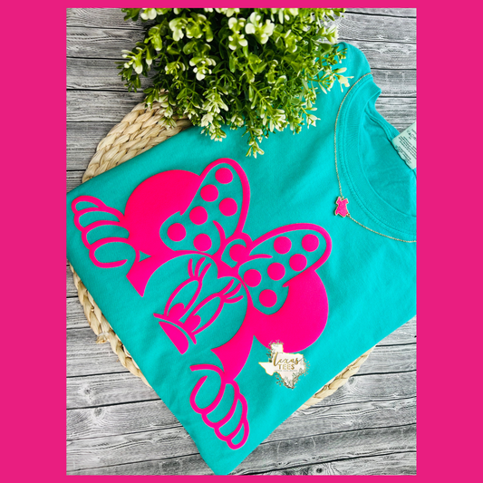 Mouse Puff - Hot Pink on Teal