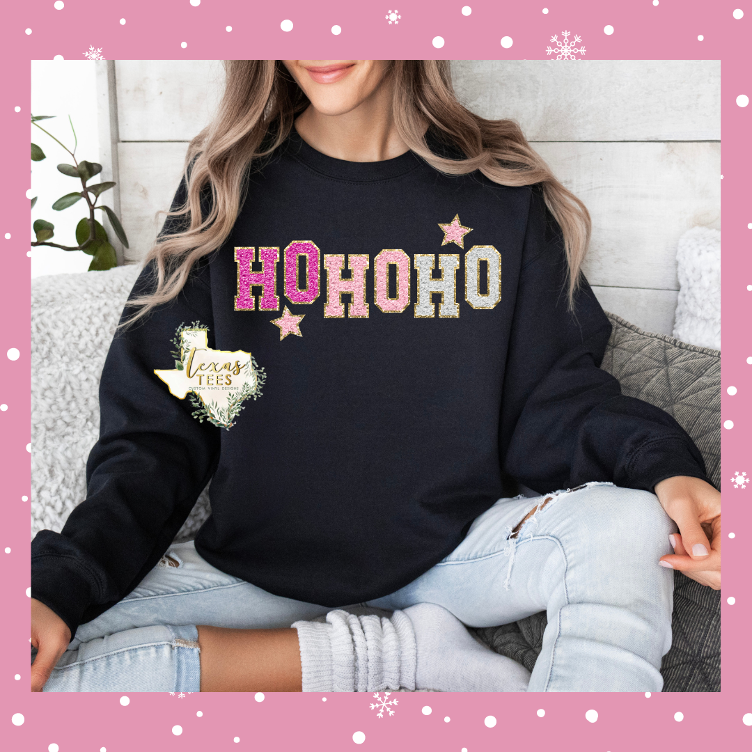 HO HO HO - Faux Varsity Patch Letters