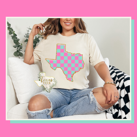 Pink and Teal Checkered Texas