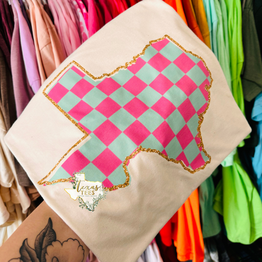 Pink and Teal Checkered Texas