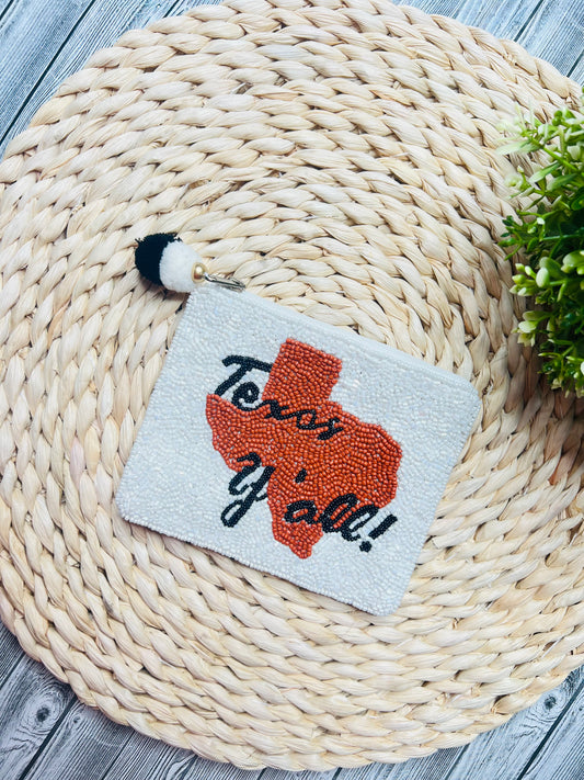Texas Y'all Beaded Coin Pouch