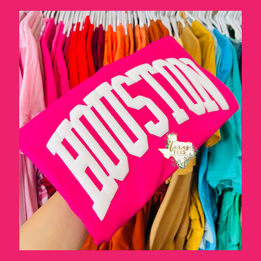 Houston Puff Design - White on Hot Pink