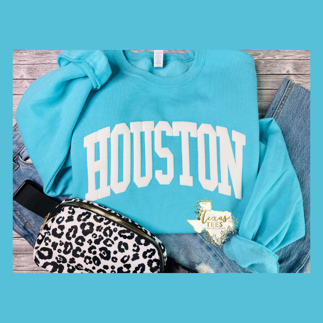 Houston Puff Design - White on Teal