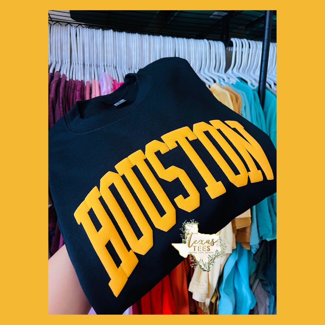 Houston Puff Design - Mustard on Black